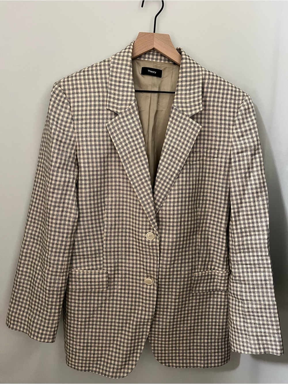 Theory Beige and White Checked Blazer
